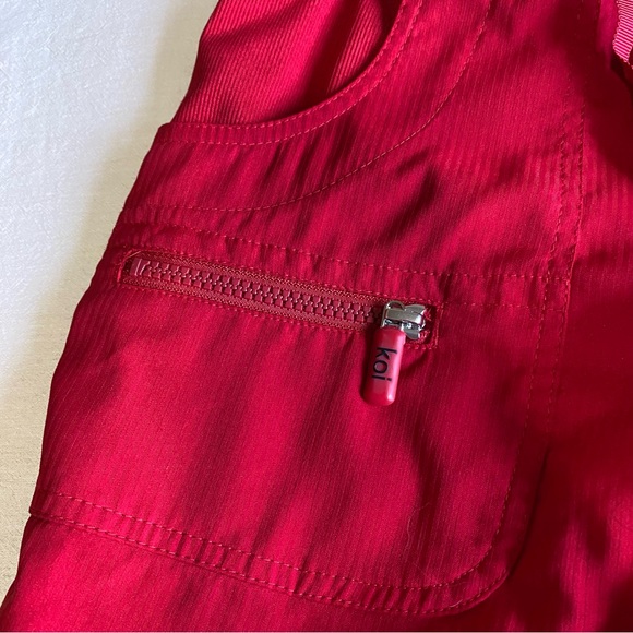KOI Lite Peace 6-Pockets Straight Leg Cargo Scrub Pants, Women’s XS Tall, Red - Picture 4 of 9